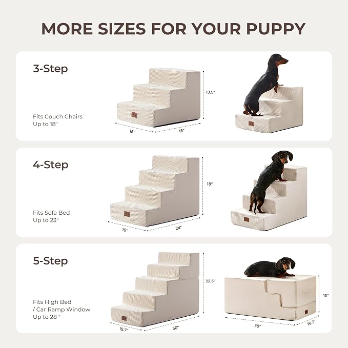 Dog Stairs for Small Dogs 18" H, 4-Step Dog Steps for High Bed and Couch, Pet Steps Ramp for Puppy and Cats, Non-Slip Stable Indoor Pet Ladder for Sofa and Chair, Beige
