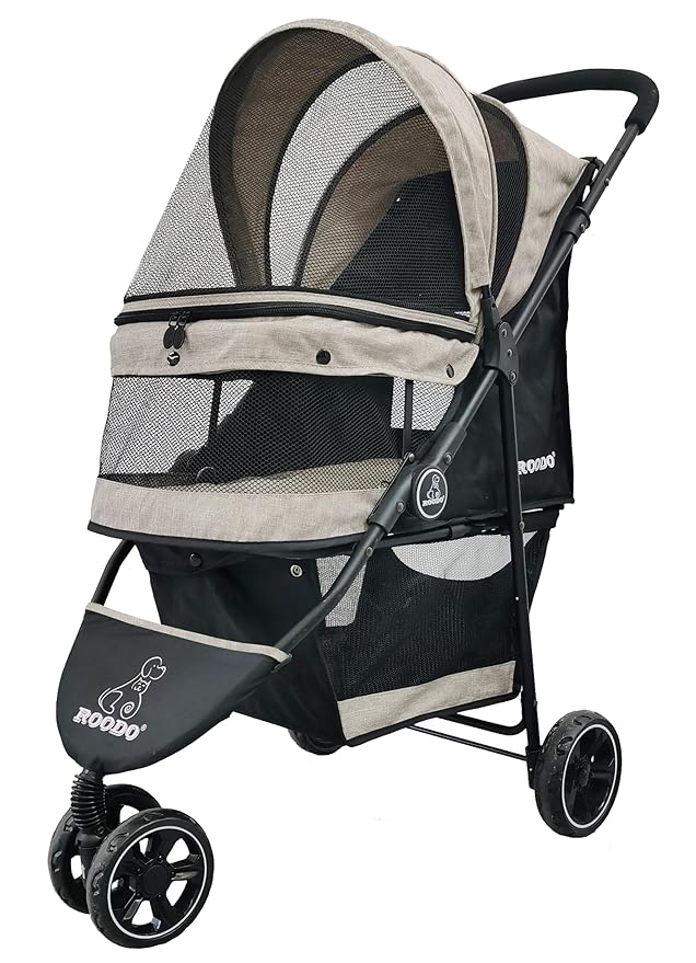 ROODO 3-Wheel Pet Stroller - Light Khaki, up to 30lbs