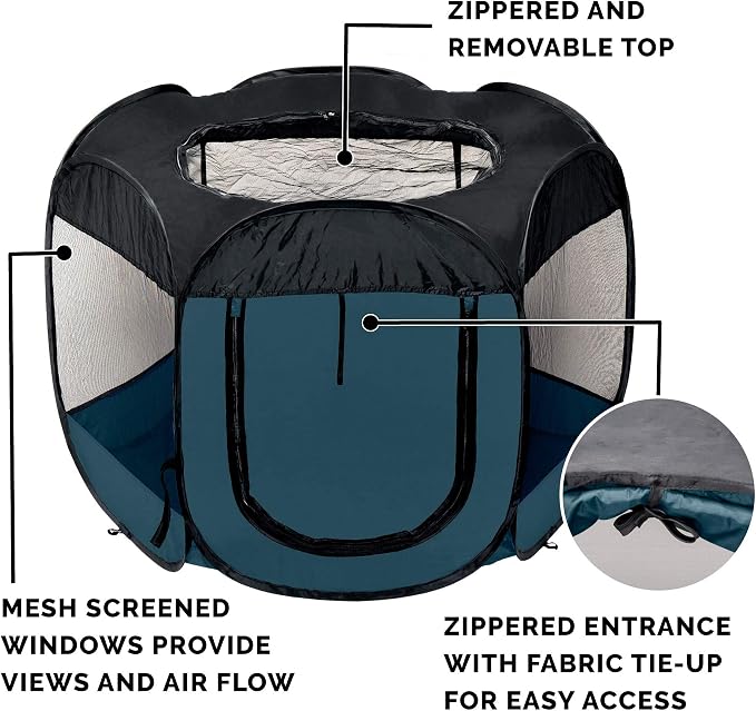 Furhaven Pop Up Playpen Pet Tent Playground - Sailor Blue, Medium