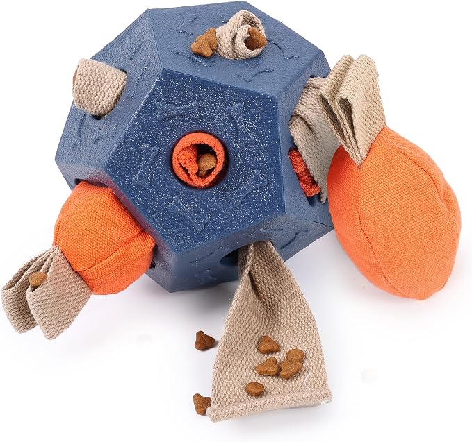 Dog Snuffle Ball - Upgrade Ball Interactive Puzzle Dog Toys, Foraging Truffle Pads Puppy Snack Dispenser Slow Feeder Suitable for Any Size Pet with Squeaky Carrot Toys (Blue)