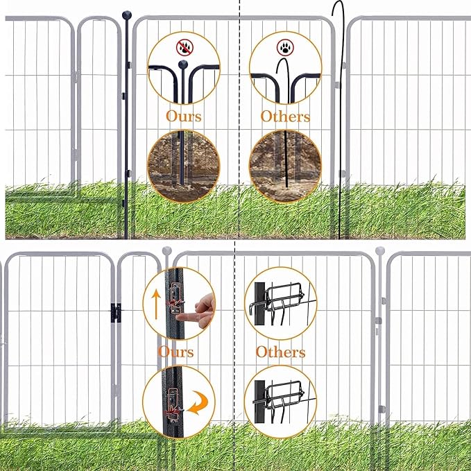 Dog Playpen,24/32/40 Inch Height in Heavy Duty,Folding Indoor Outdoor Dog Exercise Fence, Portable Pet Playpen with Door for Large Medium Dogs - Silver Gray (8 Panels, 24 inch)