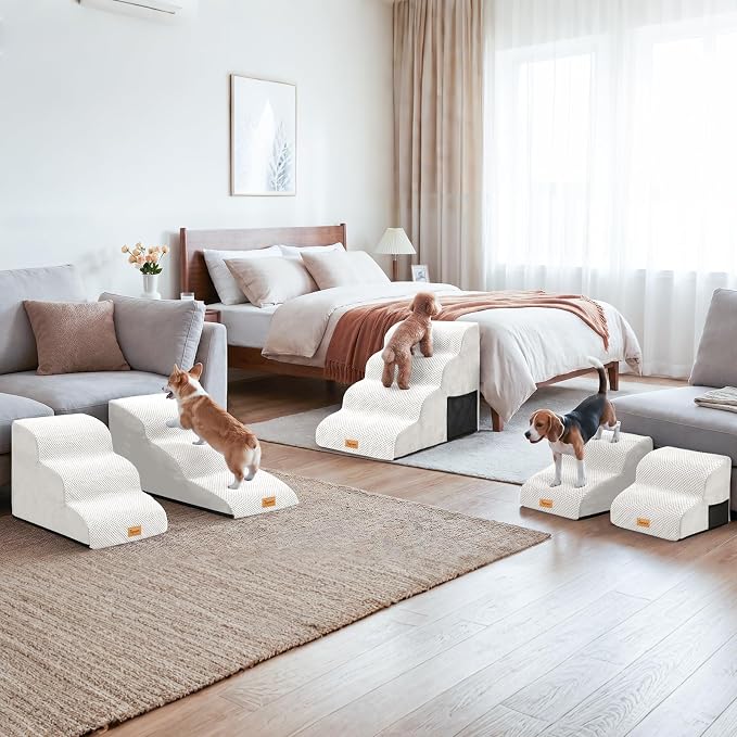 Topmart High Density Foam Dog Steps 4 Tiers,Extra Wide Deep Pet Steps,Non-Slip Dog Stairs Ramp for Bed,Soft Foam Cat Ladder,Best for Older Injured,Older Pets,Cats with Joint Pain