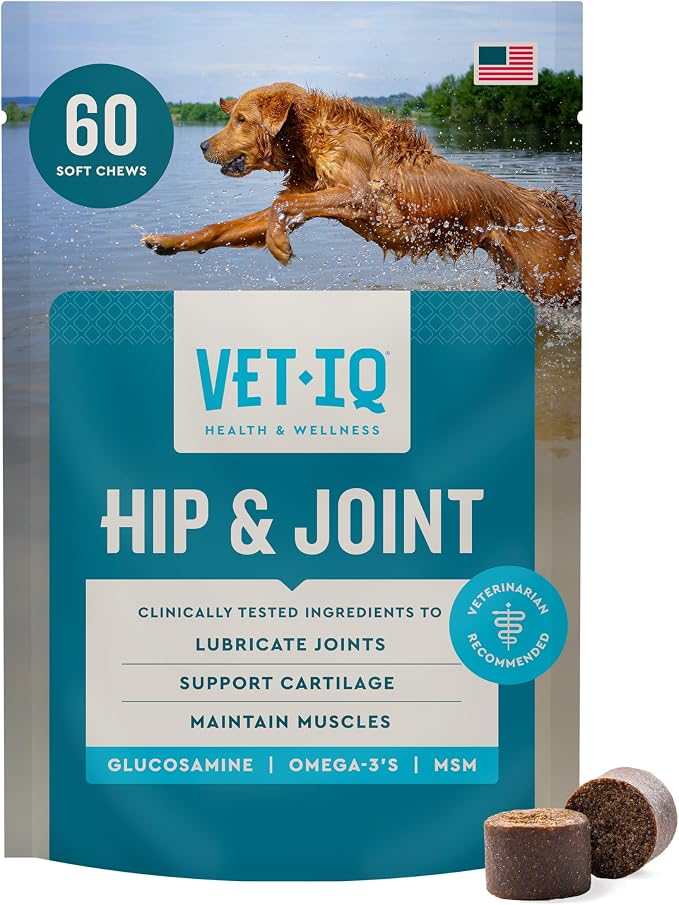 VetIQ Glucosamine Hip & Joint Supplement for Dogs, 60 Soft Chews, Joint Support Supplement with MSM and Krill, Dog Health Supplies Large & Small Breed, Chicken Flavored Chewables | Supports mobility for large & small breeds; glucosamine, MSM & krill oi...