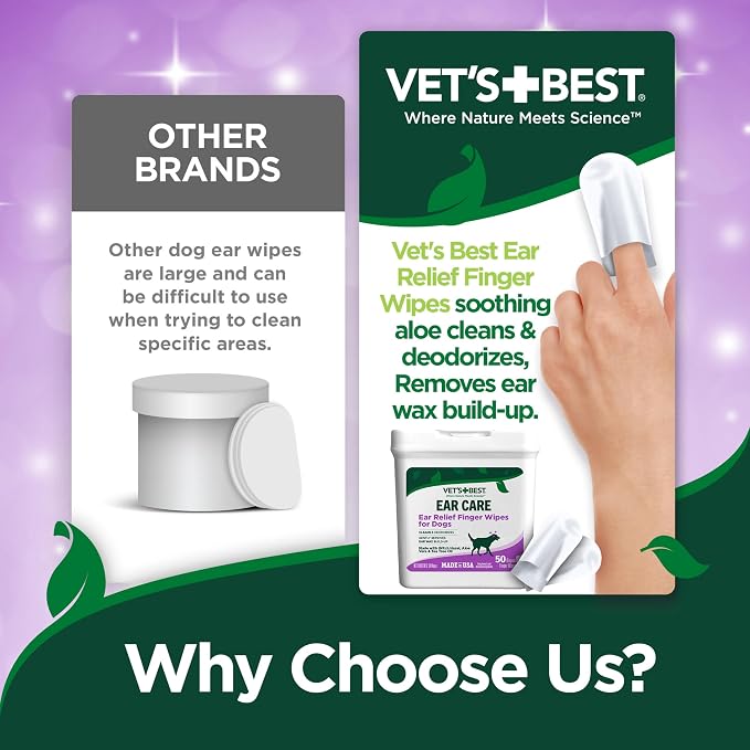 Vet's Best Ear Relief Finger Wipes, 50 Disposable Wipes
