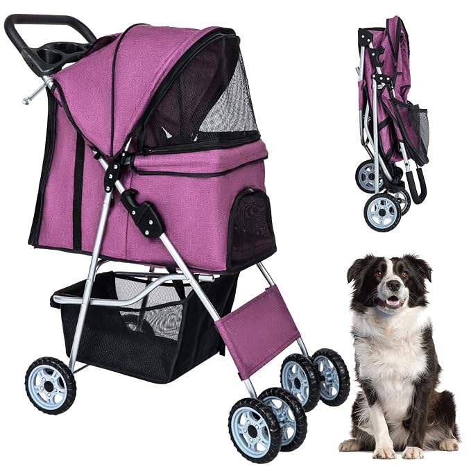BestPet Pet Stroller - Purple, 4 Wheels