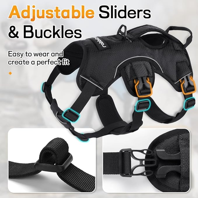rabbitgoo Escape Proof Dog Harness for Large, No Pull with Lift Handle | No Escape, Full Soft Padded, Reflective Adjustable Vest, Leash Clip for Walking Hiking Training, Black, Large