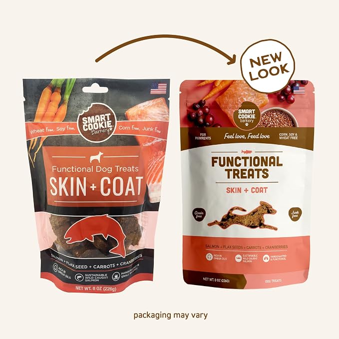 Smart Cookie All Natural Dog Treats - Healthy Skin & Coat Salmon Dog Treats - Ideal for Sensitive Stomachs or Itchy, Allergic, Dry Skin - Dehydrated, Crunchy, Human-Grade, Made in USA - 8oz, Pack of 3