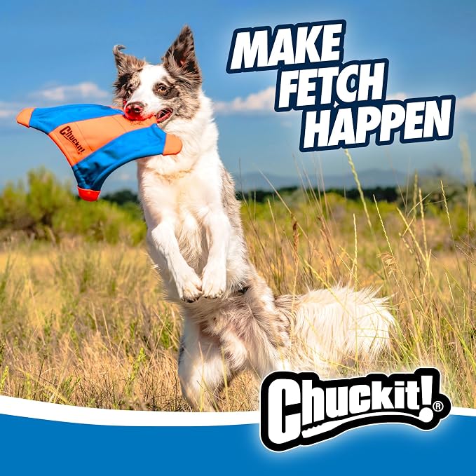 Chuckit! Flying Squirrel Fetch Dog Toy, Large, 11in, Orange and Blue