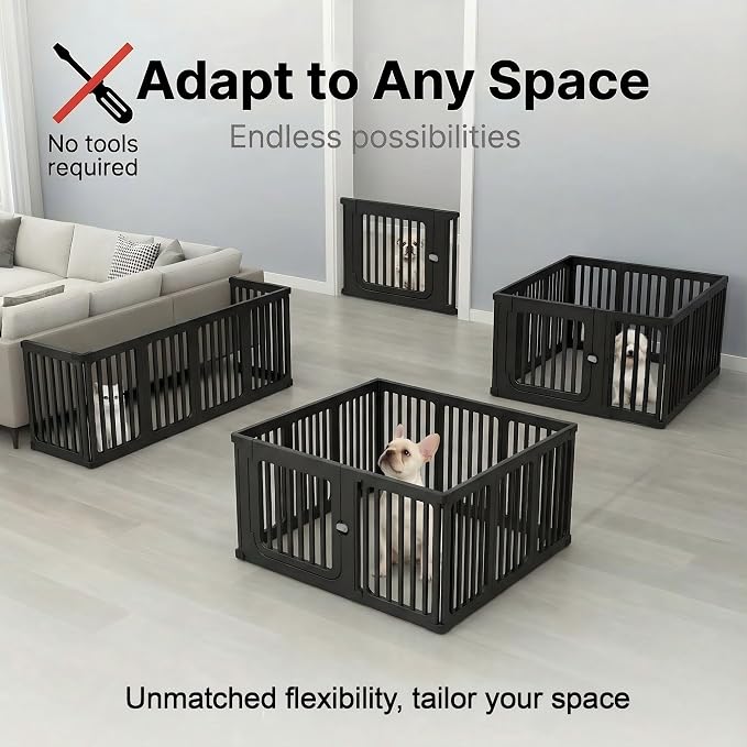 11 Panels Plastic Dog Playpen, Expandable & Durable Pet Fence - Indoor & Outdoor Portable with Secure Locking Door, Durable Safety Play Pen with Puppy, Cat, Small Animal(Black, 23.62" H)