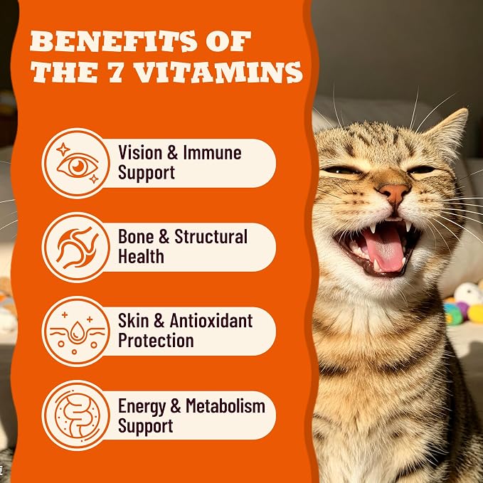 Cat Vitamins Treats with Taurine & Omega-3 13.05oz Chicken Taste | 7-in-1 Multivitamins & Taurine Supplement for Cats & Dogs - Heart, Vision & Immune Support - Digestive, Skin & Coat Health