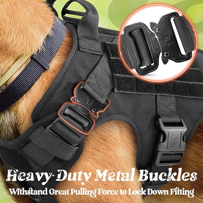 rabbitgoo Tactical Dog Harness for Medium, Heavy Duty Military No Pull Vest | Sturdy Metal Buckles, 5 Adjustments, Molle System, Powerful Pullers for Training, Hunting, Outdoor, Black, Medium