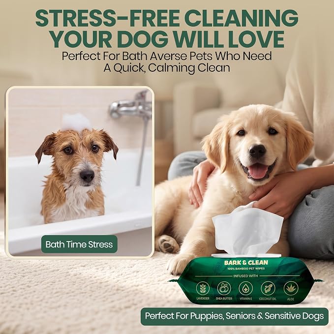 Bark & Clean Deodorizing Grooming Wipes, Lavender, Large 8.5" x 9", 50 Count