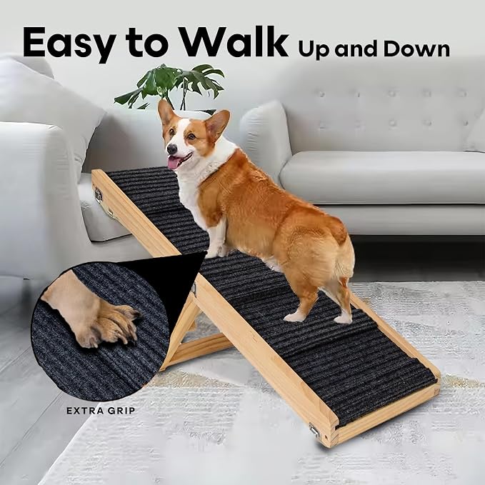 2026 Upgraded Adjustable Dog Ramp for Bed & Couch - Foldable Portable Pet Ramp for Car, Heavy-Duty (Supports Up to 60 lb) Pet Steps with Non-Slip Surface