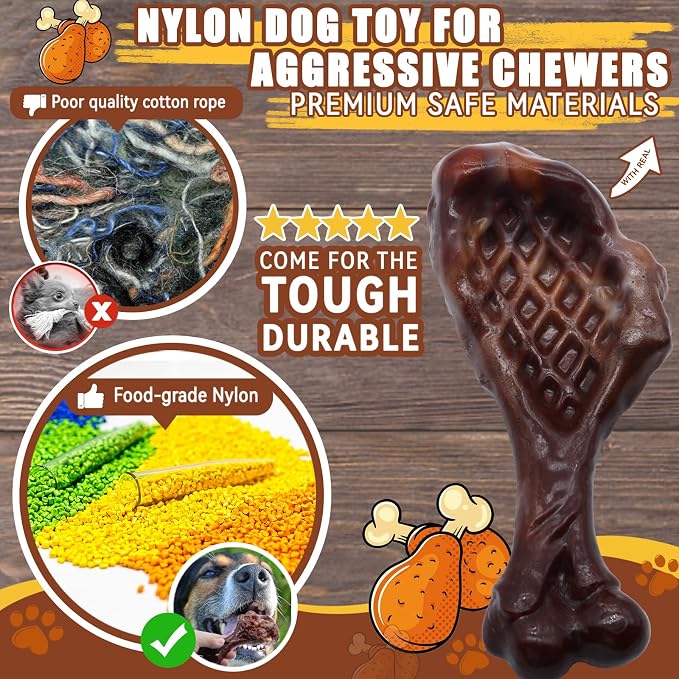 Magicorange Dog Chew Toys for Aggressive Chewers, Indestructible Dog Toy for Medium/Large Breed, Tough Nylon Teething Bone Toy to Keep Them Busy,Bacon and Real Beef Flavor (Bacon Flavor, 1 Pack)