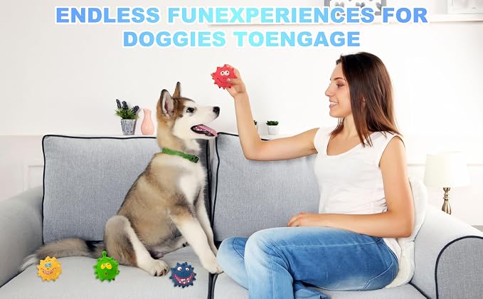 TTCOLATOPIA 4Pcs Squeaky Dog Toys Set - Non-Toxic Natural Latex Rubber Balls for Large, Medium, Small Dogs - Cute Faces for Fun