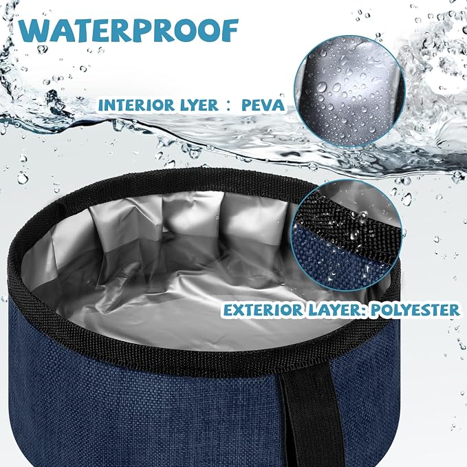 Meanplan 2 Pack Portable Dog Bowls, 40oz, Dark Blue, Red