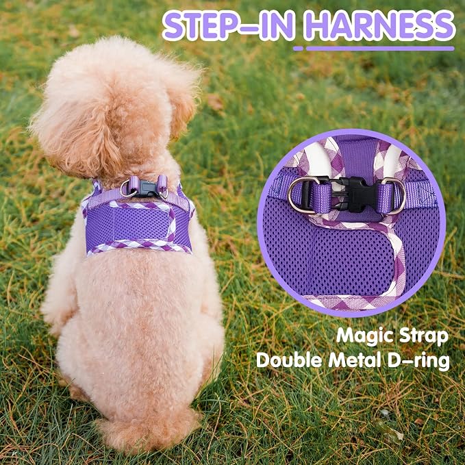 PUPTECK Dog Harness for Puppy and Small Sized Dogs, Step-in No Pull Soft Mesh Vest Harness for Cats Small Pets Walking, Purple, New XS
