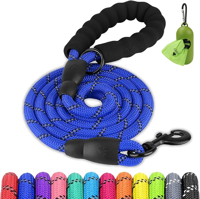 Joytale Rope Dog Leash for Small Dogs, Padded Handle, 6FT, Navy Blue | Reinforced Nylon Webbing, Comfort Grip Eases Hand Strain, Swivel Clip Prevents Tangles, Visible at Night, for Outdoor Walks