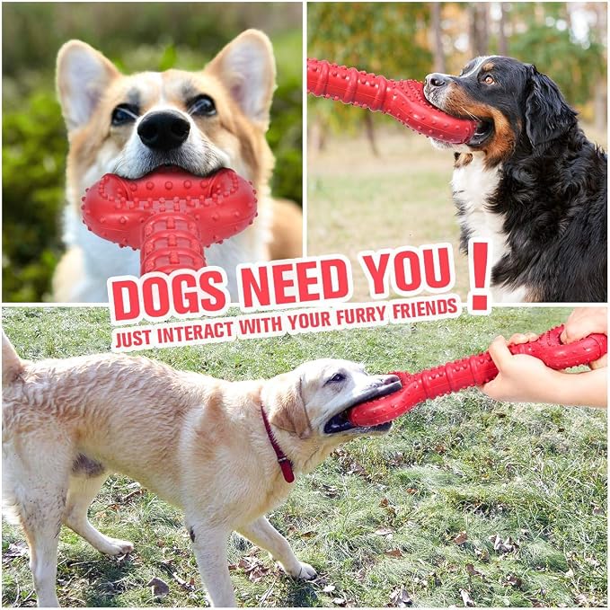 Feeko Dog Toys for Aggressive Chewers Large Breed, 15 inch Interactive Long Lasting Dogs Toy with Convex Design Natural Rubber Tug-of-war Toy for Medium Large Tooth Clean(Red) | Interactive Long lasting Dogs Toy with Convex Design Natural Rubber Tug-of...