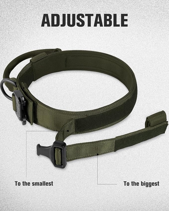 Joytale Tactical Dog Collar(17"-21") and Dog Leash Set, Shock Absorbing Bungee Dog Leash and Adjustable Strong Dog Collar with Handle for Large Dogs(ArmyGreen, L)