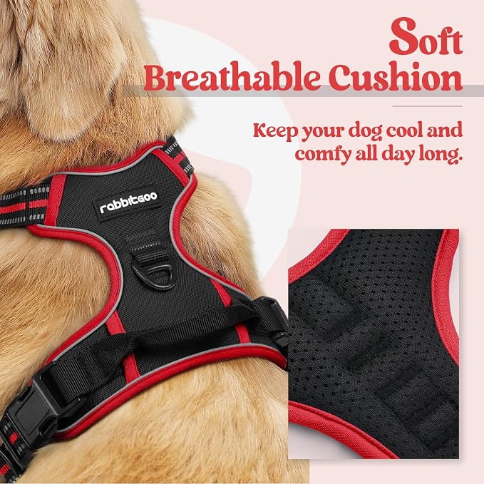 rabbitgoo Dog Harness, No Pull for Large Dogs with 2 Leash Clips, Pet Vest | No Choke with Handle, Adjustable Soft Padded, Reflective, Easy Control for Walking, Black & Red, X-Large