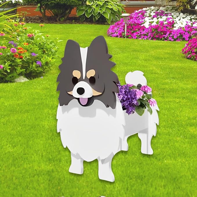 Grey and White Pomeranian Dog Planter, Animal Shaped Flower Pot