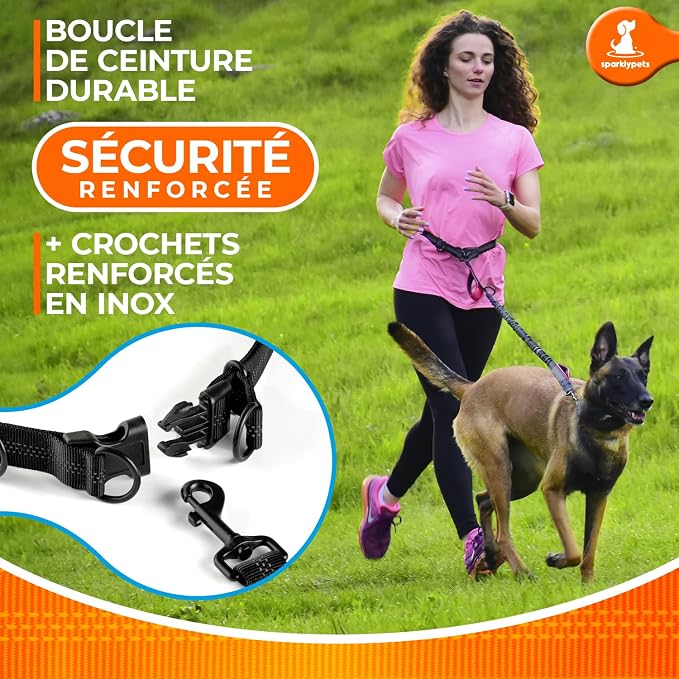 SparklyPets - Hands Free Dog Leash with Reflective Stitches - Waist Leash for Dog Walking, Hiking, Training, Jogging, Canicross, Running - for Medium & Large Breeds