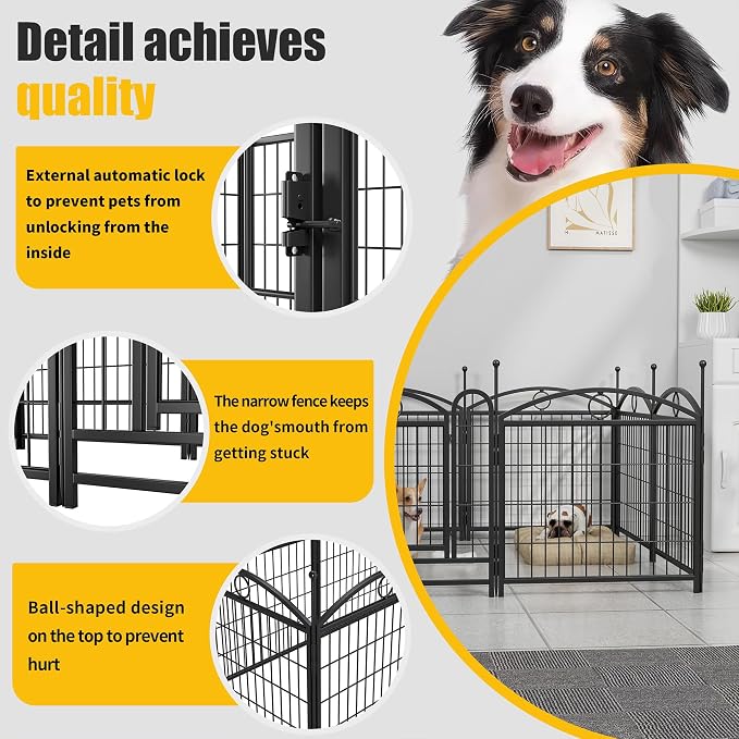 Dog Playpen Indoor Outdoor 24 Inch, 8 Panels Metal Puppy Exercise Pen with Door, Heavy Duty Foldable Dog Fence for Small Medium Dogs, Cats, Rabbits & Pets