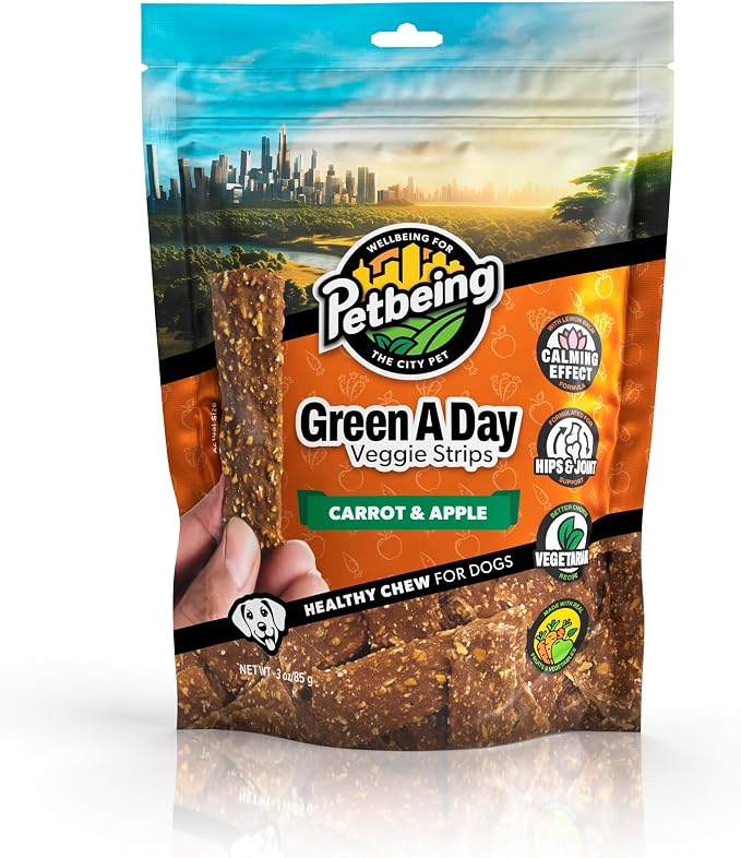 Green A Day Veggie Strips for Dogs | Vegetarian Dog Chews with Pumpkin, Carrot & Apple | Daily Wellness Treats with Fruits & Vegetables | Mix Pack, 4 Pack, 3 oz