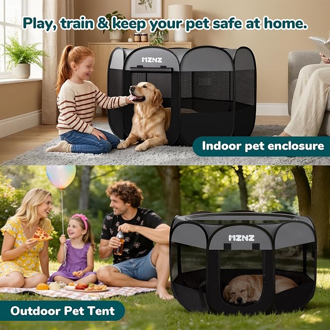 Dog Playpen, Portable Puppy Pet Crate Indoors for Small/Medium/Large Dogs Cats Rabbits, Foldable Dog Cage Enclosure for Outdoor, Pop Up Dogs Tent Kennel with Carrying Case, Dark Grey