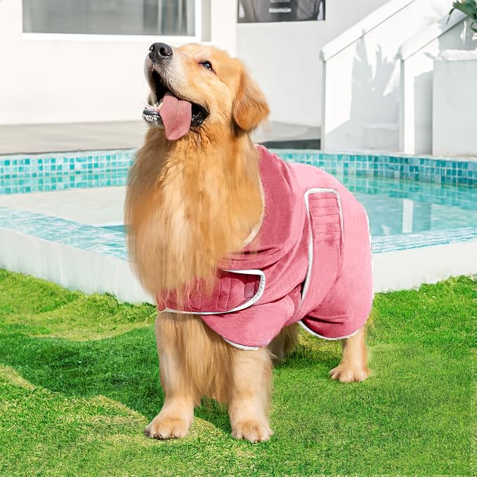 Avont Dog Bathrobe - Super Absorbent Pet Drying Towel Bath Robes After Bath Shower Swim Wet Walk for Puppies -Pink(L)
