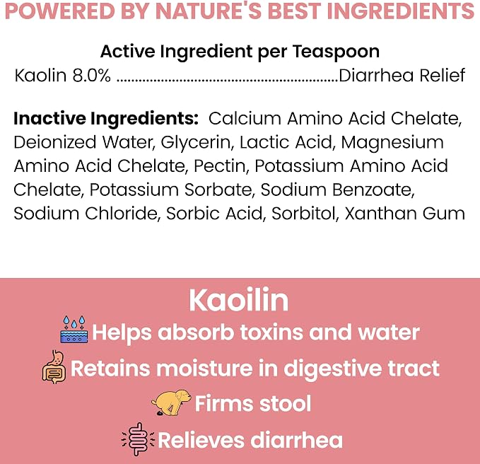 Dog Diarrhea Medicine - 2oz Kaolin Liquid for Upset Stomach Relief