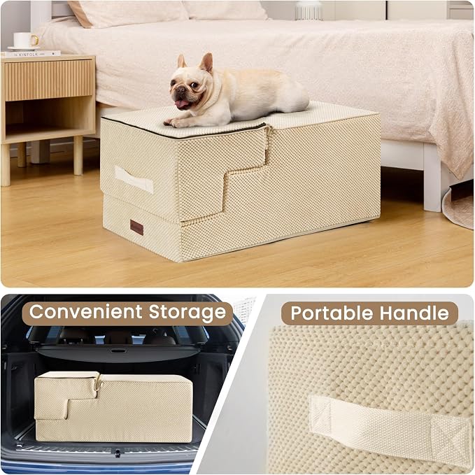 Aodisman Dog Stairs for High Bed 22.6" H,5-Step Dog Steps for Small Dogs and Cats,Indoor Non-Slip Balanced Pet Stairs are Suitable for Puppy,Older Cat,Beige