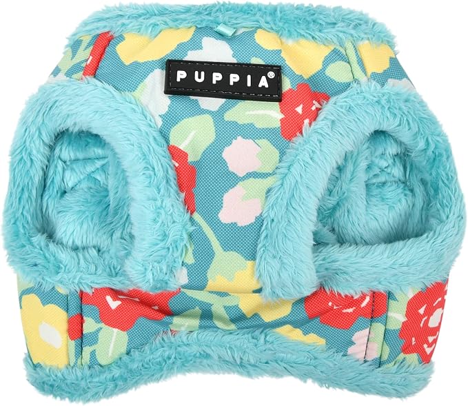 Puppia Alyssa Vest Dog Harness Step-in Warm Winter Flower Pattern for Small and Medium Dog, Aqua, Medium