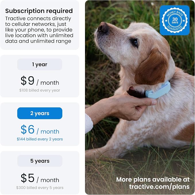 Tractive GPS Dog Tracker (2025 Release) Real-time Pet Location Tracker | Health & Wellness Alerts | Virtual Fence for Dogs | Bark Monitoring (Black w/Pink Cover)