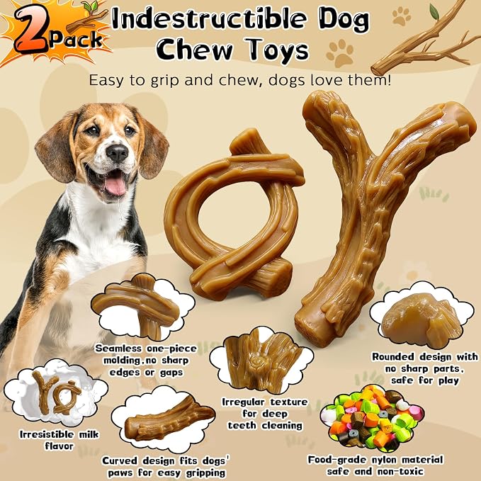 WOWBALA 2 Pack Dog Chew Toys for Aggressive Chewers,Indestructible Dog Toy for Medium Large Dogs, Chew Toys to Keep Dogs Busy,Super Chewer with Tough Nylon, Reduce Boredom & Anxiety