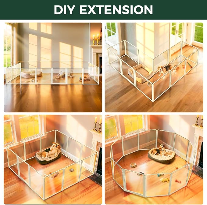 FXW AuraSpace Pro Acrylic Indoor Dog Playpen, Heavy-Duty with Metal Frame, 32" Height 12 Panels for Small and Medium Dogs, White│Patented