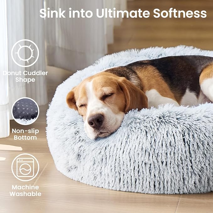 JOLLYVOGUE 20" Calming Donut Dog & Cat Bed, Smoke Grey