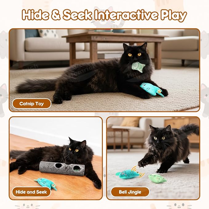 Homrich Interactive Cat Puzzle Enrichment Toy Hide & Seek with Plush Catnip | Self-Play Fun for Indoor Cats Engages Natural Hunting Instincts Relieves Boredom Provides Mental Stimulation & Exercise