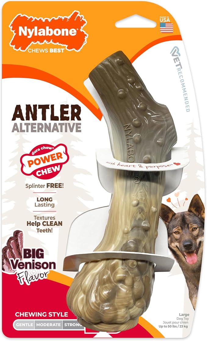 Nylabone Power Chew Antler Alternative Nylon Chew Toy for Dogs, Dog Toys for Aggressive Chewers, Venison Flavor, Large/Giant (1 Count) | Splinter-free, durable dog toys for aggressive chewers, long lasting, discourages destructive chewing, for dogs up ...