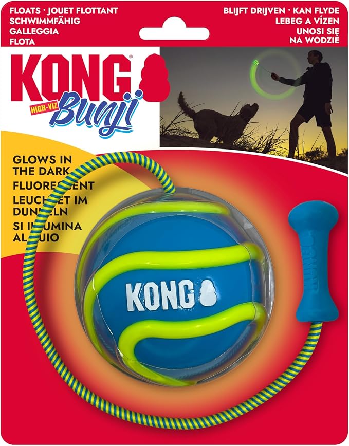 KONG Bunji High-Viz Brightly Colored Glow in The Dark High Visibility Fetch and Retrieve Durable Bouncy Ball Assorted (Large)