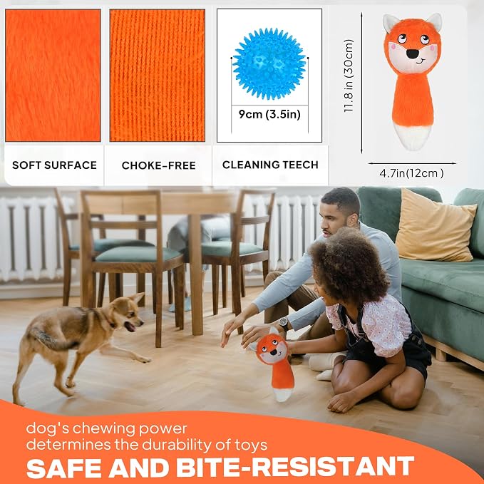 Fida Squeaky Dog Toys for Aggressive Chewers, 3 in 1, Tough Dog Ball | Dog Chew Toys with 3 Layers, to Keep Them Busy, Interactive for Small, Medium and Large Dogs, Gift Box, Fox