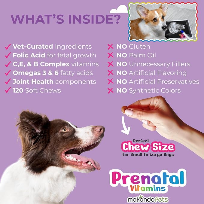 Dog Prenatal Vitamins, 120 Soft Chews Multivitamin, Mom & Puppy Vitamins