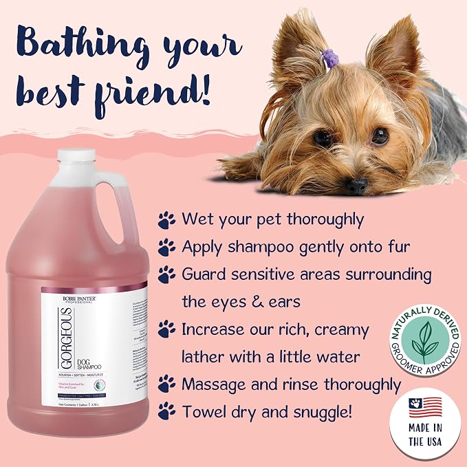 Bobbi Panter Whitening Dog Shampoo Aloe Vera, Chamomile, Jojoba & Lavender – Brightening Natural Formula for All Coats, Enhances Shine & Softness, Tear-Free, 20:1 Concentrate, 1 Gallon (Case of 4)