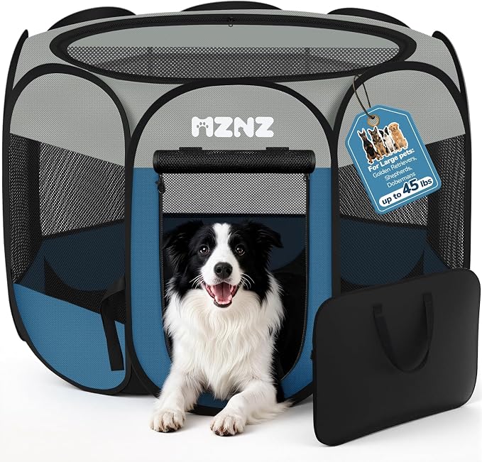 Dog Playpen, Portable Puppy Pet Crate Indoors for Small/Medium/Large Dogs Cats Rabbits, Foldable Dog Cage Enclosure for Outdoor, Pop Up Dogs Tent Kennel with Carrying Case, Grey Blue