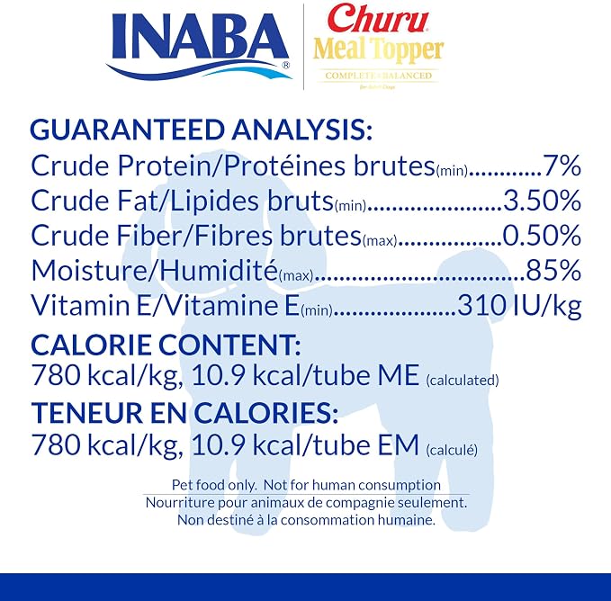 INABA Churu Meal Topper for Dogs, Complete & Balance, Creamy, Lickable Purée Dog Food Topper, 0.5 Ounce Tube, 24 Tubes (4 per Pack), Chicken with Cheese Recipe