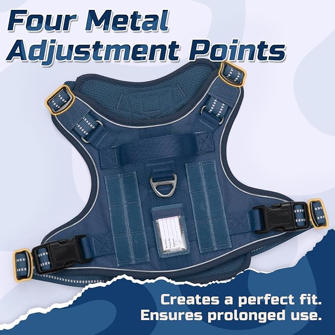 rabbitgoo Tactical Dog Harness for Medium, No Pull Military Service Vest | Molle & Handle, Heavy Duty, Adjustable, Reflective Straps, Easy Control for Training Walking, Blue, Medium