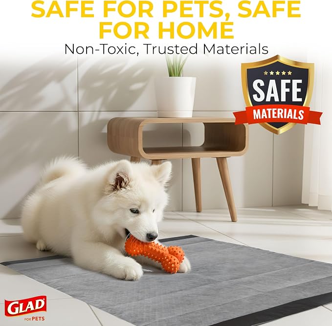 Glad for Pets Black Charcoal Puppy Pads, 23 x 23 Inch, 6-Layer Leak-Resistant Design, Activated Carbon Odor Control, Pheromone Attractant for Potty Training, 14 Count