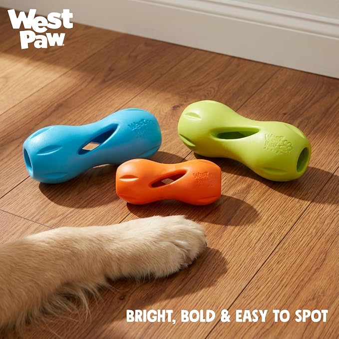 WEST PAW Qwizl Durable Zogoflex Dog Puzzle Toy for Mental Stimulation, and Enrichment - Treat Dispensing for Bully Sticks and Dental Sticks - Dishwasher Safe - Made in USA - Large - Tangerine
