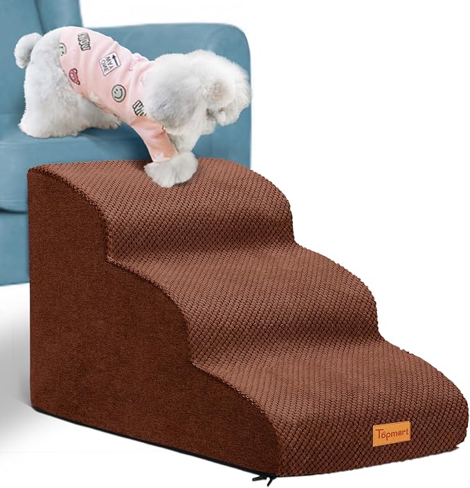 Topmart 3 Tiers Foam Dog Ramps/Steps,Non-Slip Pet Steps,Extra Wide Deep Dog Stairs,High Density Foam Pet Stairs/Ladder,Best for Older Dogs,Cats,Small Pets